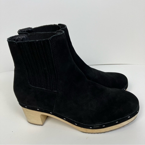 Loft Black Suede Platform Clog Boots Pull-on Fall Booties Sz 9 Like New - Picture 8 of 16